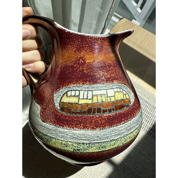 RARE VTG Eduardo Vega Vase Signed Tan Brown Abstract medium round - Picture 9 of 9